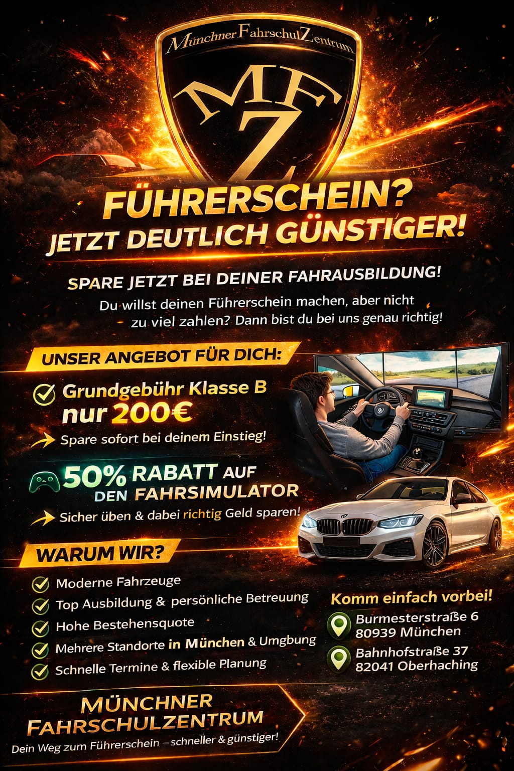 Günstiger zum Führerschein: Grundgebühr nur 200€, 50% auf Fahrsimulator